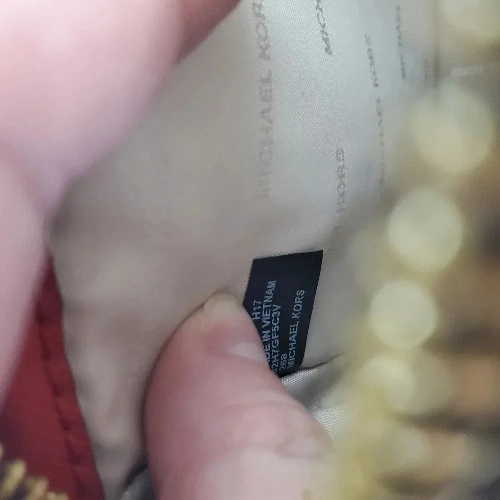 Michael Kors Jet Set East West Signature Brown/Red/Gold Perforated Crossbody Bag - Picture 15 of 16